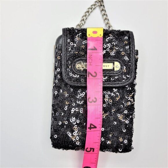 Nine West Black Sequin Crossbody Purse Credit Card Purse Evening Bling Wristlet - Picture 15 of 16